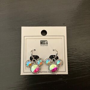 Miss A silver mouse ear earrings with crystal accents NWT